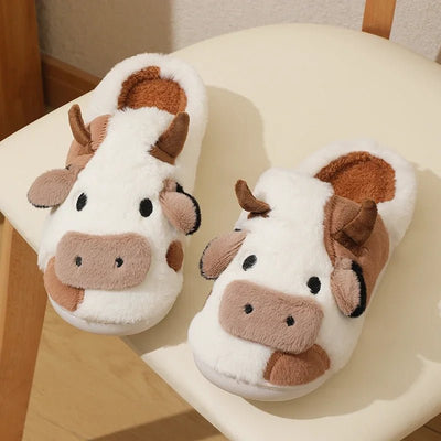 Amelie – Womens Slippers – Plush Cow Design – Black and White 0