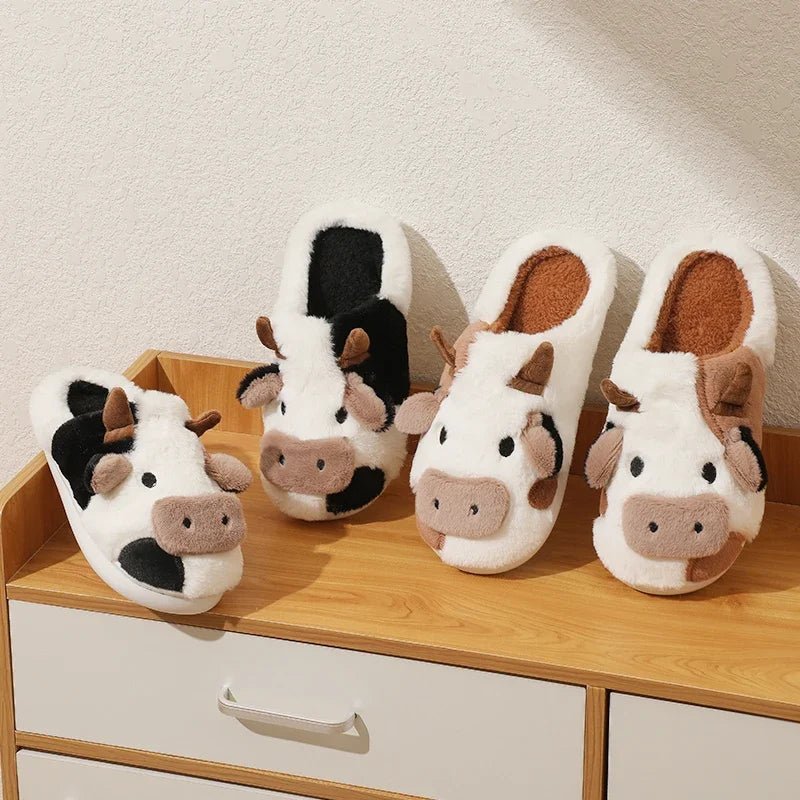 Amelie – Womens Slippers – Plush Cow Design – Black and White 6