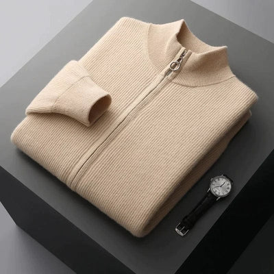 Andrew – Cashmere Full-Zip Jumper – Ribbed Texture – Versatile Style 0