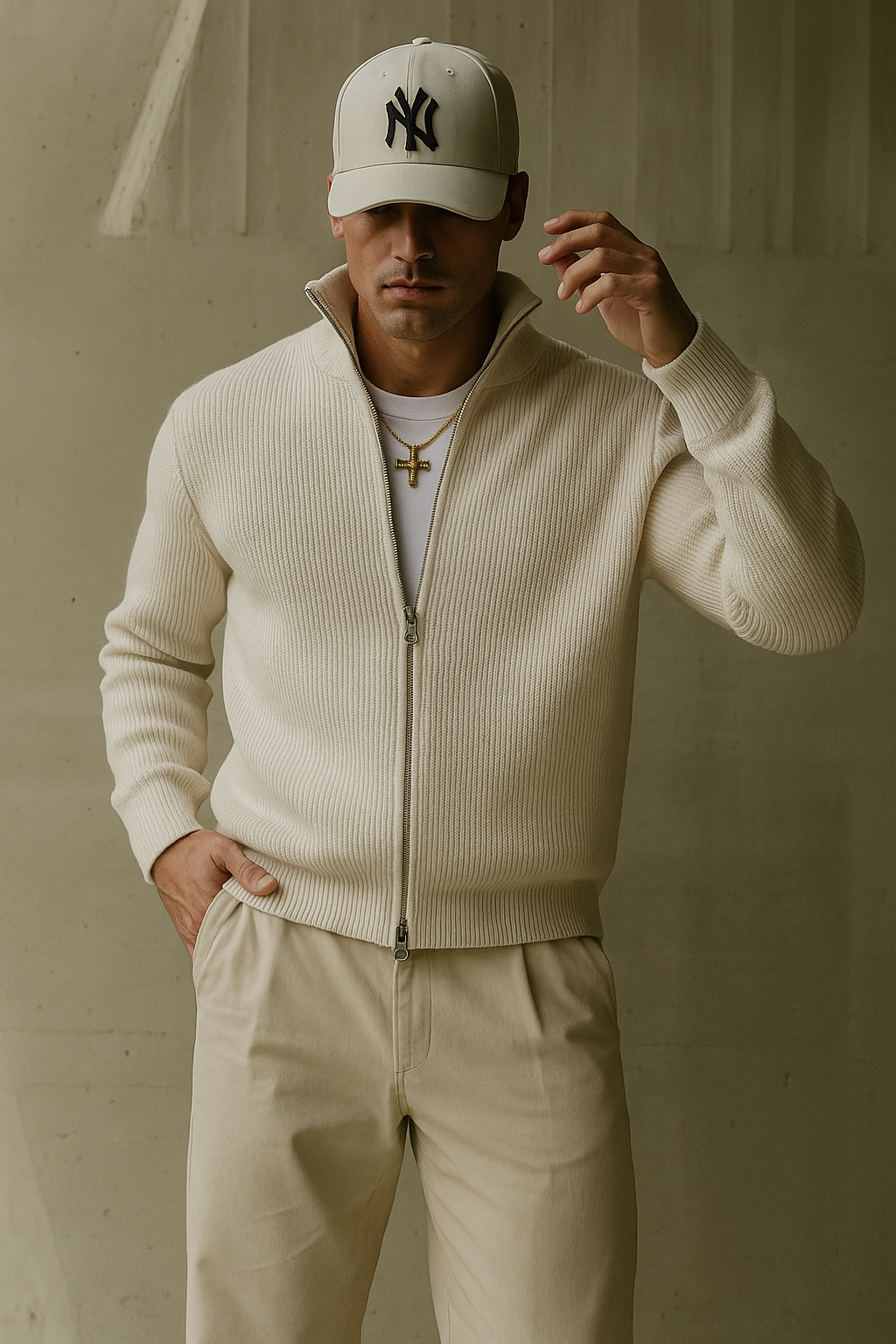 Andrew – Cashmere Full-Zip Jumper – Ribbed Texture – Versatile Style 1