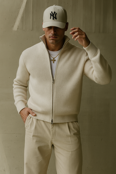 Andrew – Cashmere Full-Zip Jumper – Ribbed Texture – Versatile Style 1