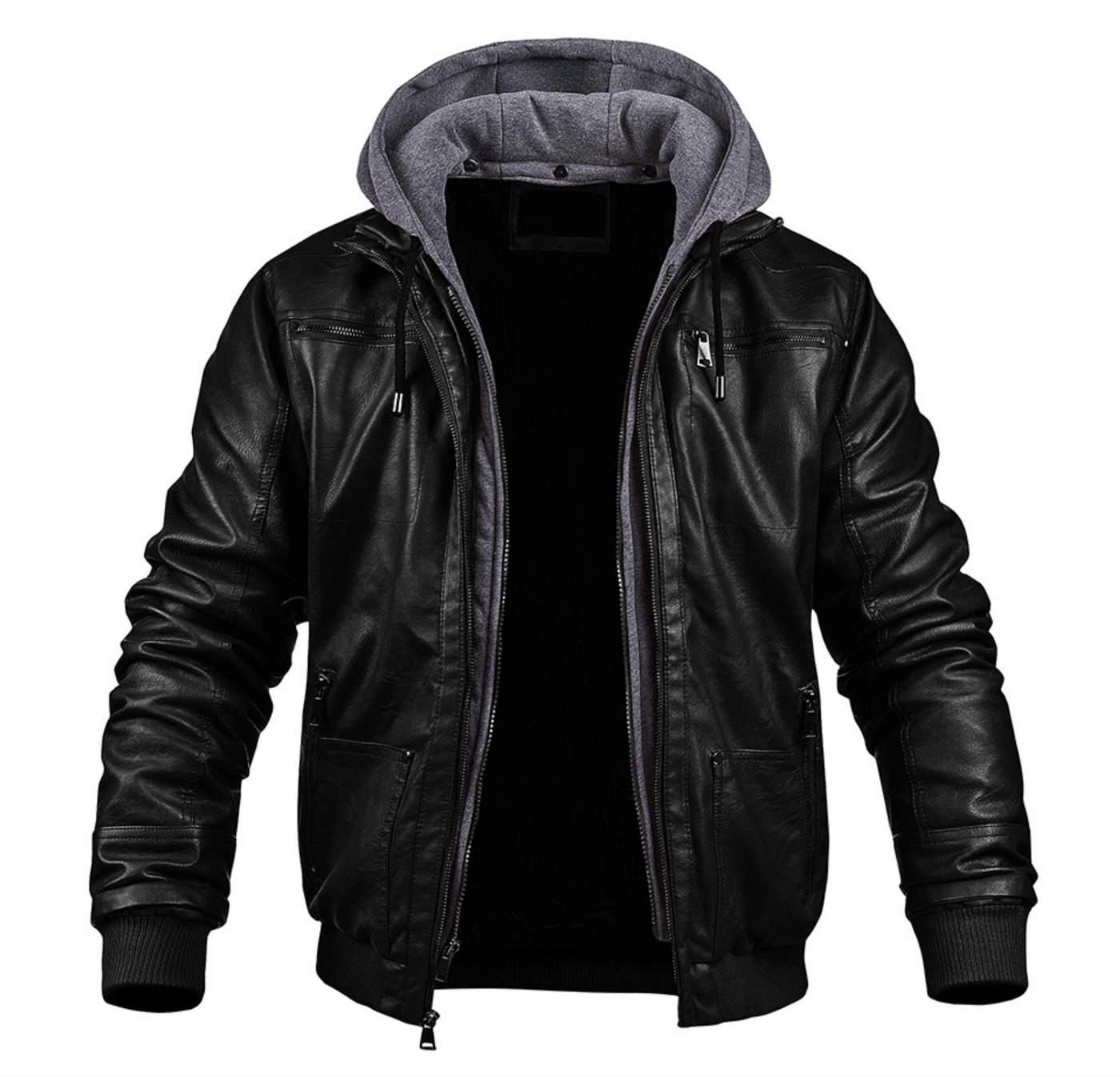 Benjamin – Black Leather Jacket – Hooded 0
