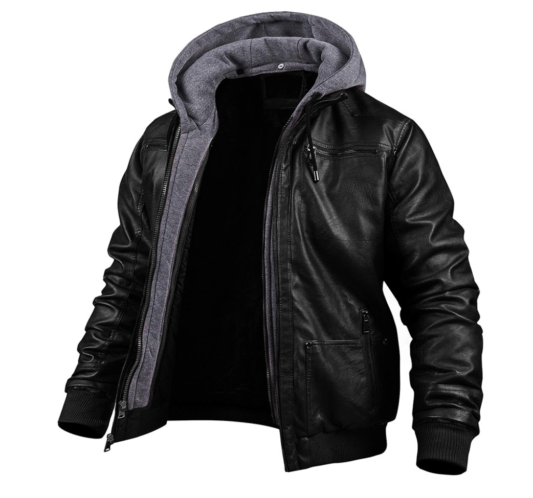Benjamin – Black Leather Jacket – Hooded 1