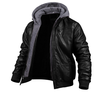 Benjamin – Black Leather Jacket – Hooded 1