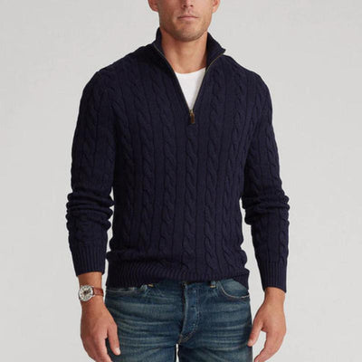Castello – Men's Cotton Half-Zip Sweater – Navy 5