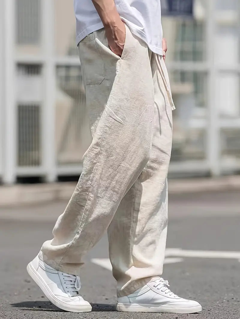 Casual Baggy Men's Linen Trousers – Beige 1