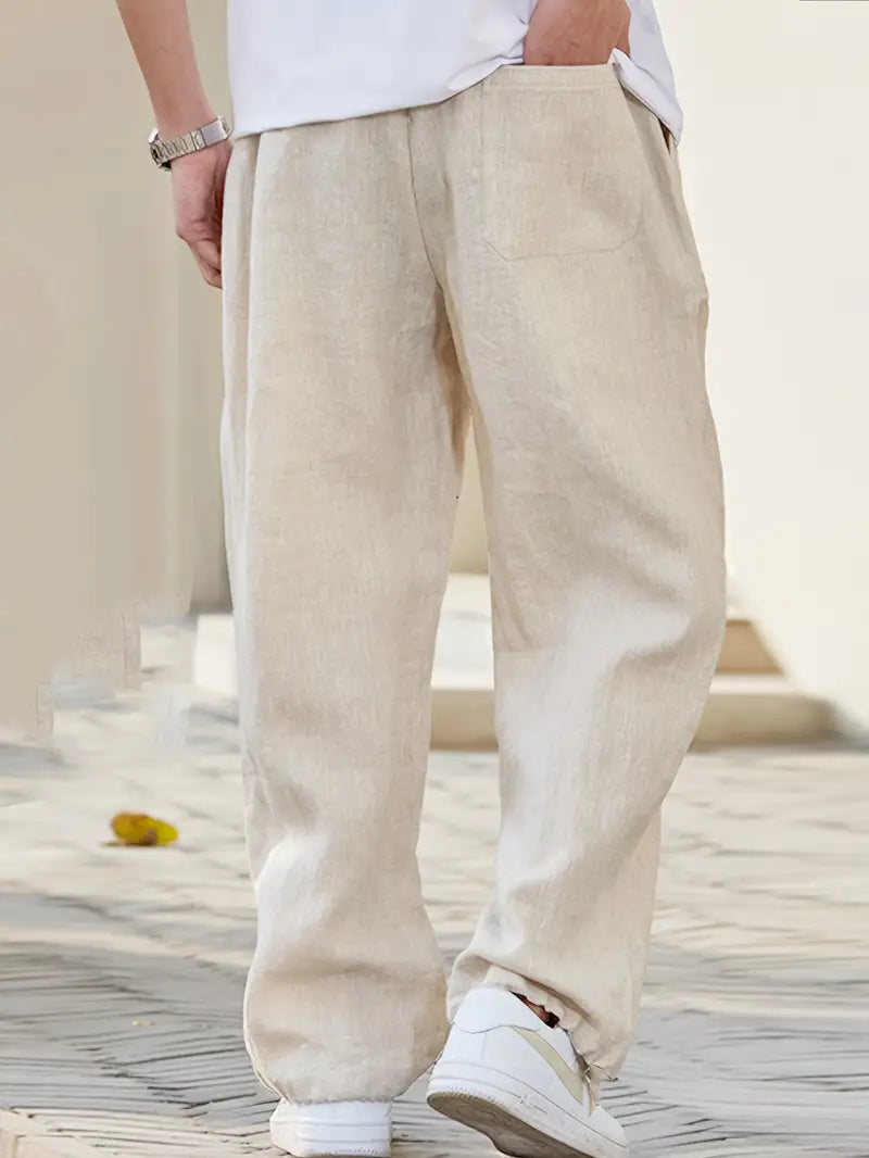 Casual Baggy Men's Linen Trousers – Beige 2
