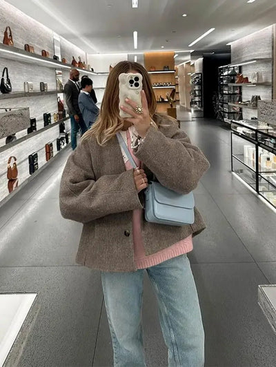 Charee – Women's Coat – Soft Fabric – Warm Gray 5