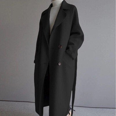 Classic Long Black Wool Coat – Warm Blend 5