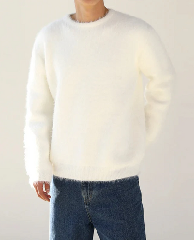 Classic Mohair Blend Sweater – Relaxed Fit – White 0