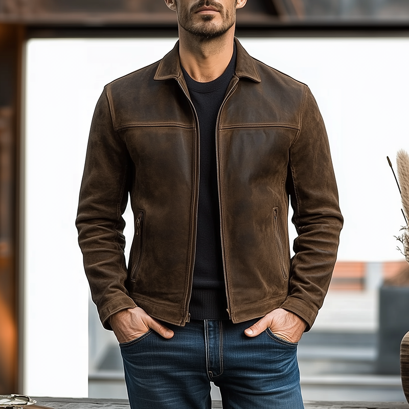 Classic Zipper – Men's Leather Jacket – Black 1