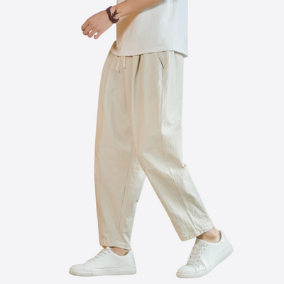 Cotton Wide Leg Trousers – Relaxed Fit – Beige 1