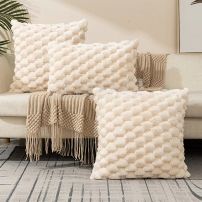 Cushion Cover – 3D Plush Texture – Cotton Blend – Cream White – Standard Size 1