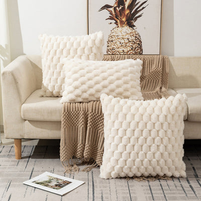 Cushion Cover – 3D Plush Texture – Cotton Blend – Cream White – Standard Size 3