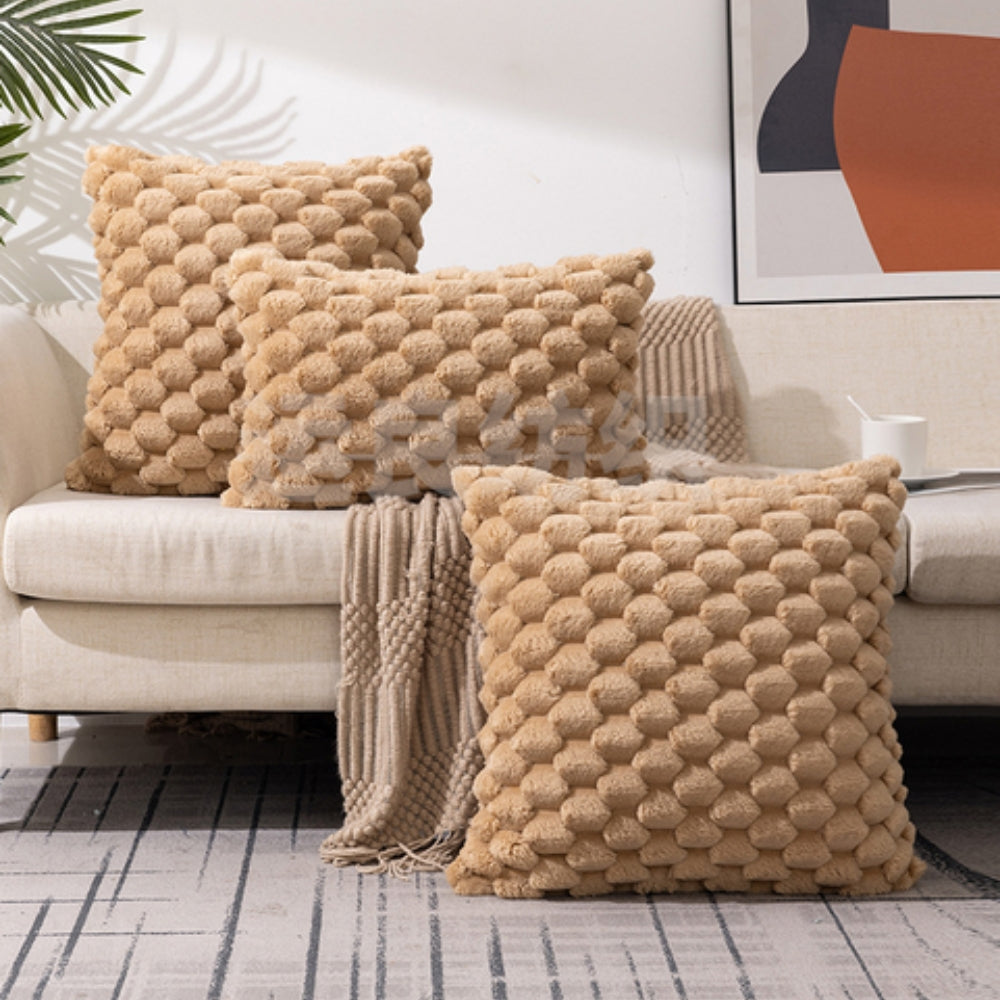 Cushion Cover – 3D Plush Texture – Cotton Blend – Cream White – Standard Size 4