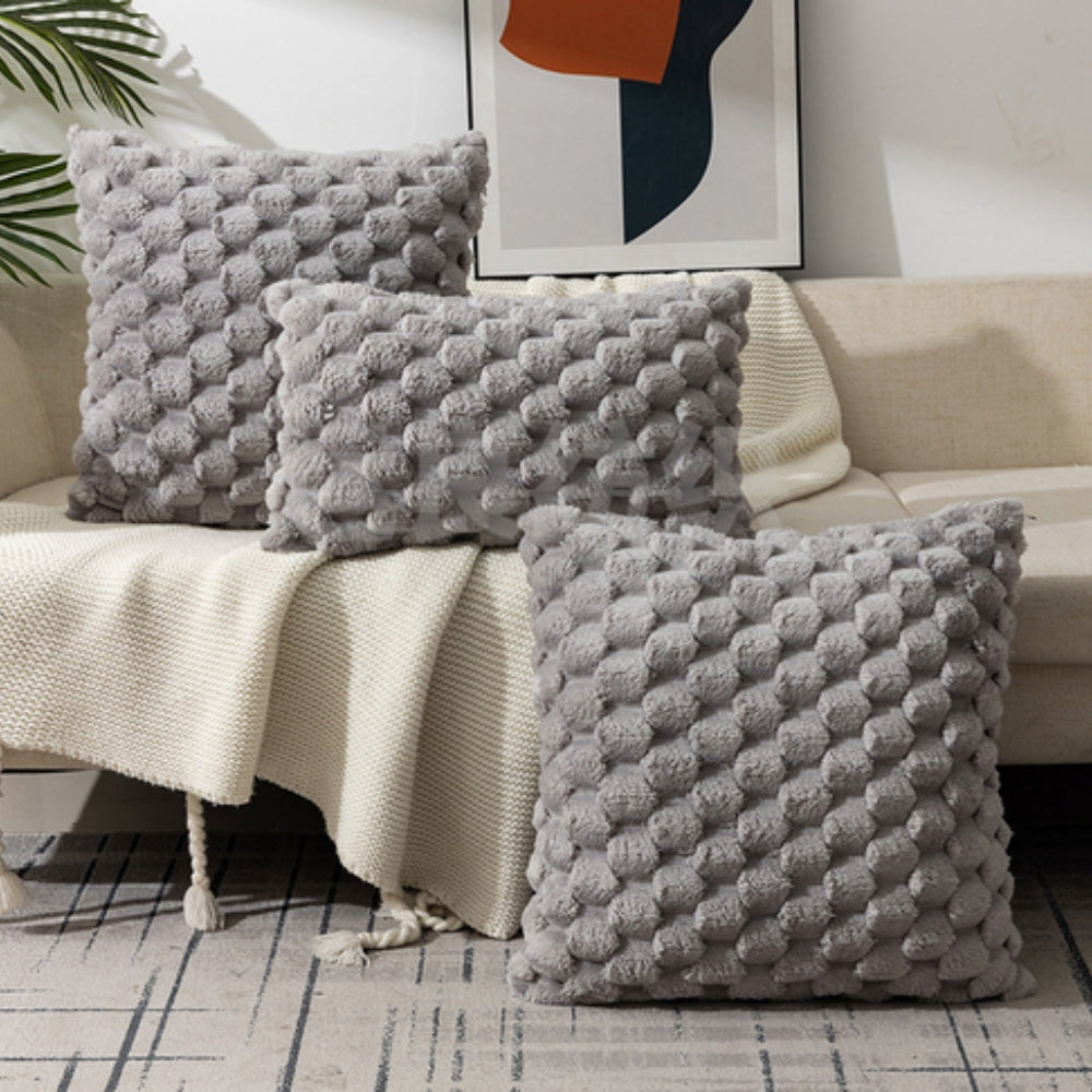 Cushion Cover – 3D Plush Texture – Cotton Blend – Cream White – Standard Size 5