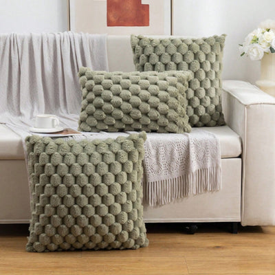 Cushion Cover – 3D Plush Texture – Cotton Blend – Cream White – Standard Size 8