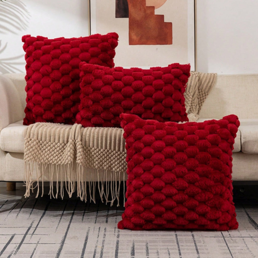 Cushion Cover – 3D Plush Texture – Cotton Blend – Cream White – Standard Size 9