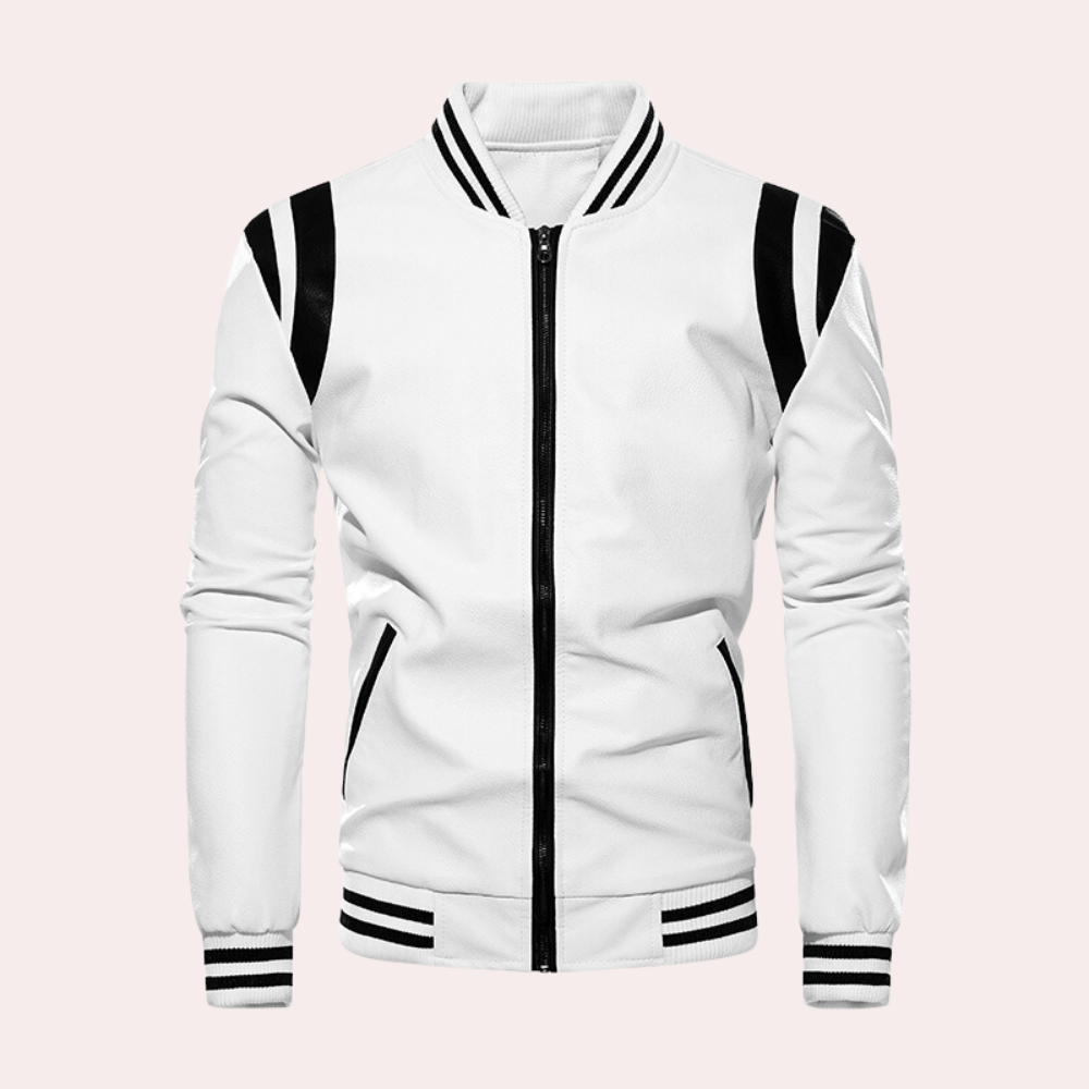 Dorian – Black Bomber Jacket – Synthetic Leather – Sporty Stripes 3