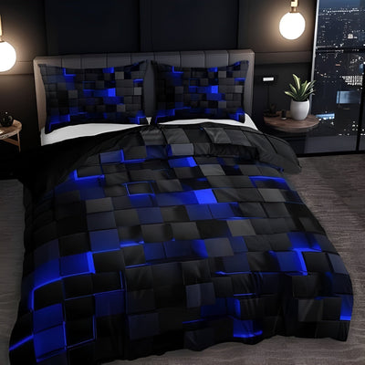 Duvet Cover Set – Neon 3D Grid Print – Microfiber Cotton Blend – Multi-Color – Queen Size – GEOMATRIX 4