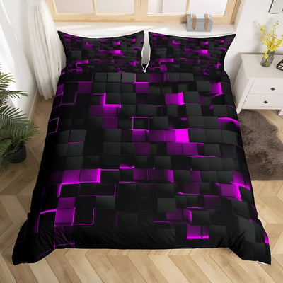 Duvet Cover Set – Neon 3D Grid Print – Microfiber Cotton Blend – Multi-Color – Queen Size – GEOMATRIX 6