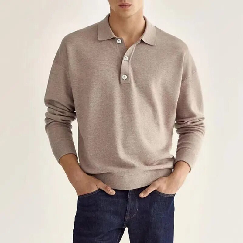 Elias – Long Sleeve Polo Shirt – Soft Fabric – Navy 0