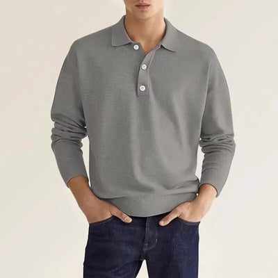 Elias – Long Sleeve Polo Shirt – Soft Fabric – Navy 1