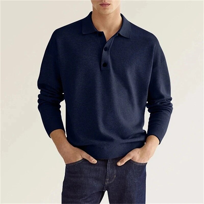 Elias – Long Sleeve Polo Shirt – Soft Fabric – Navy 2