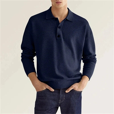 Elias – Long Sleeve Polo Shirt – Soft Fabric – Navy 2