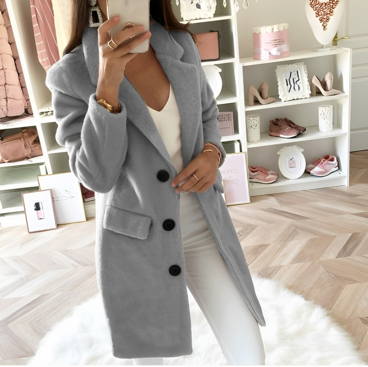 Elinor – Wool Blend Long Jacket – Gray 0