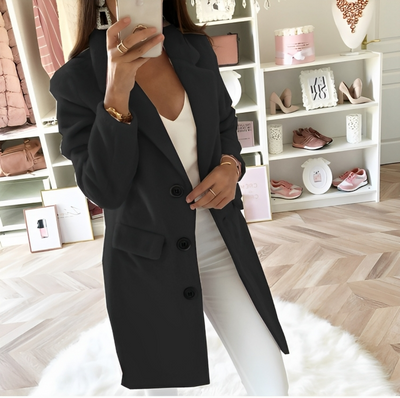 Elinor – Wool Blend Long Jacket – Gray 1