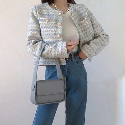 Ellen – Bouclé Jacket – Elegant Design – Blue Cream 0