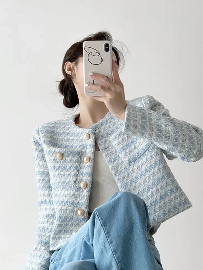 Ellen – Bouclé Jacket – Elegant Design – Blue Cream 3