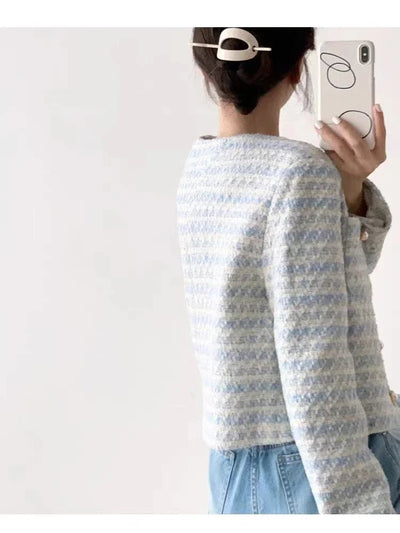 Ellen – Bouclé Jacket – Elegant Design – Blue Cream 4
