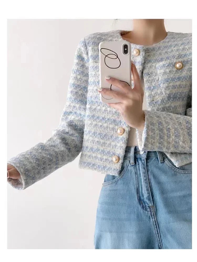 Ellen – Bouclé Jacket – Elegant Design – Blue Cream 5