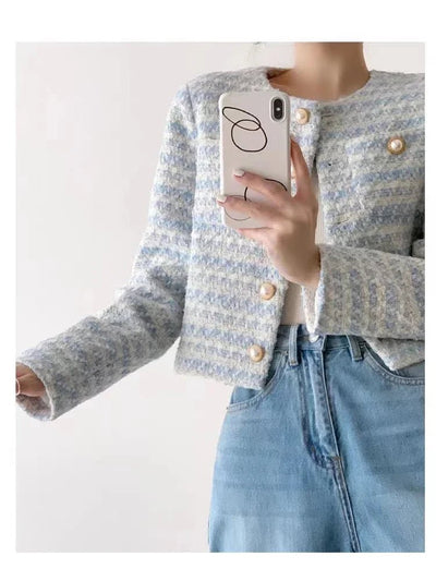 Ellen – Bouclé Jacket – Elegant Design – Blue Cream 5