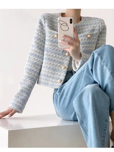 Ellen – Bouclé Jacket – Elegant Design – Blue Cream 6