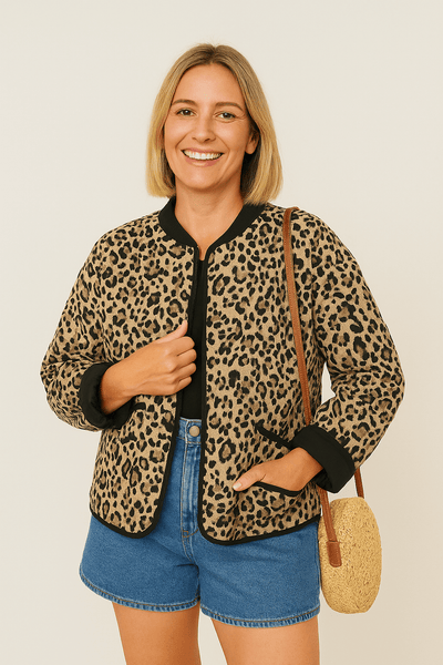 Else – Quilted Animal Print Jacket – Soft Fabric – Black 1