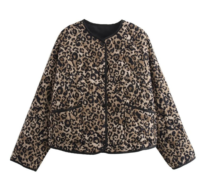 Else – Quilted Animal Print Jacket – Soft Fabric – Black 2