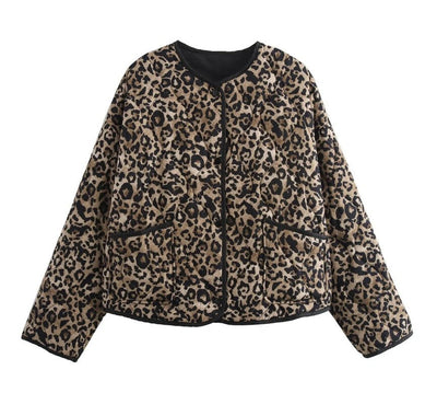 Else – Quilted Animal Print Jacket – Soft Fabric – Black 2