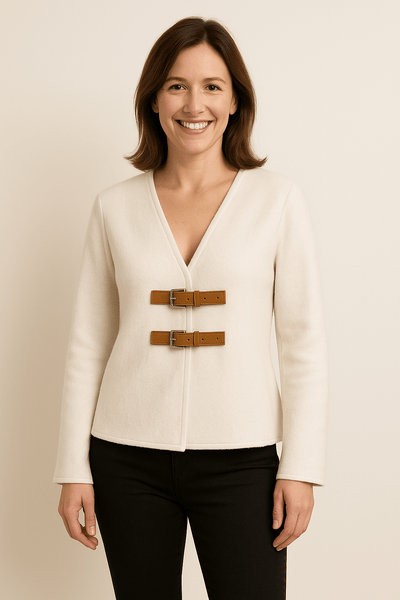 Emma – V-Neck Womens Blazer – Structured Fabric – Cream 3