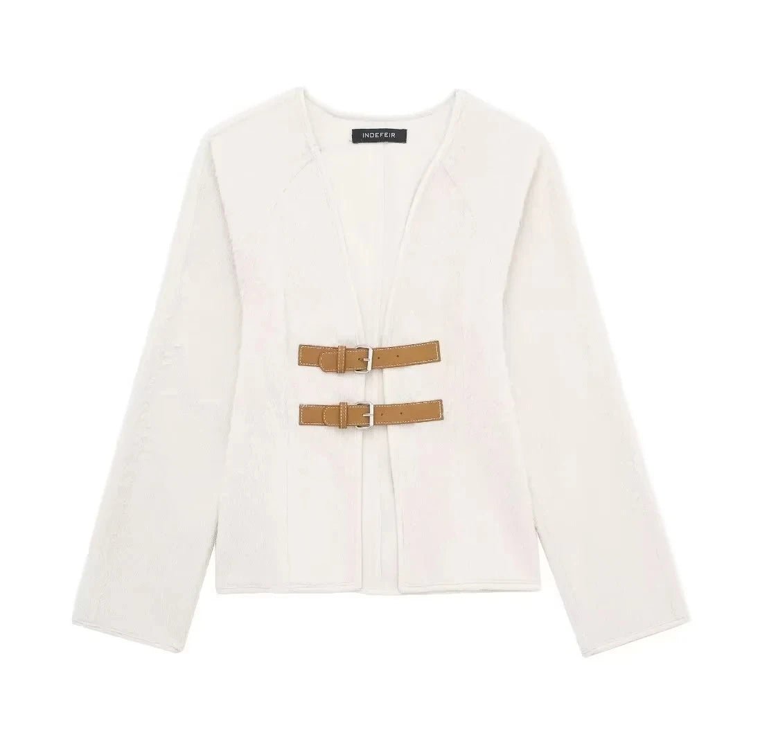Emma – V-Neck Womens Blazer – Structured Fabric – Cream 4