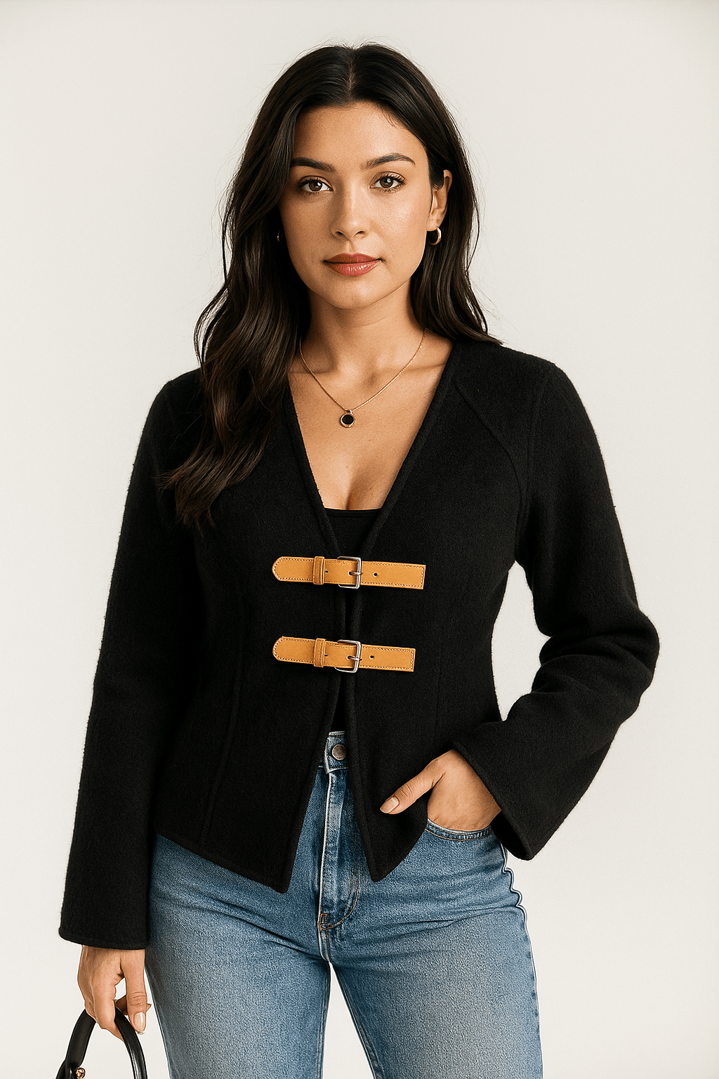 Emma – V-Neck Womens Blazer – Structured Fabric – Cream 5