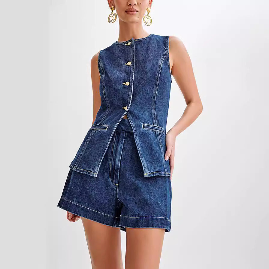 Esandro Vale™ – Denim Two Piece Set – Premium Denim – Blue 1