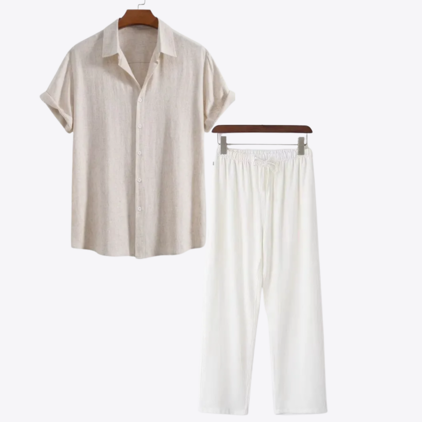 Esandro Vale™ – Men's Linen Two Piece Set – Breathable Fabric – Light Beige 0