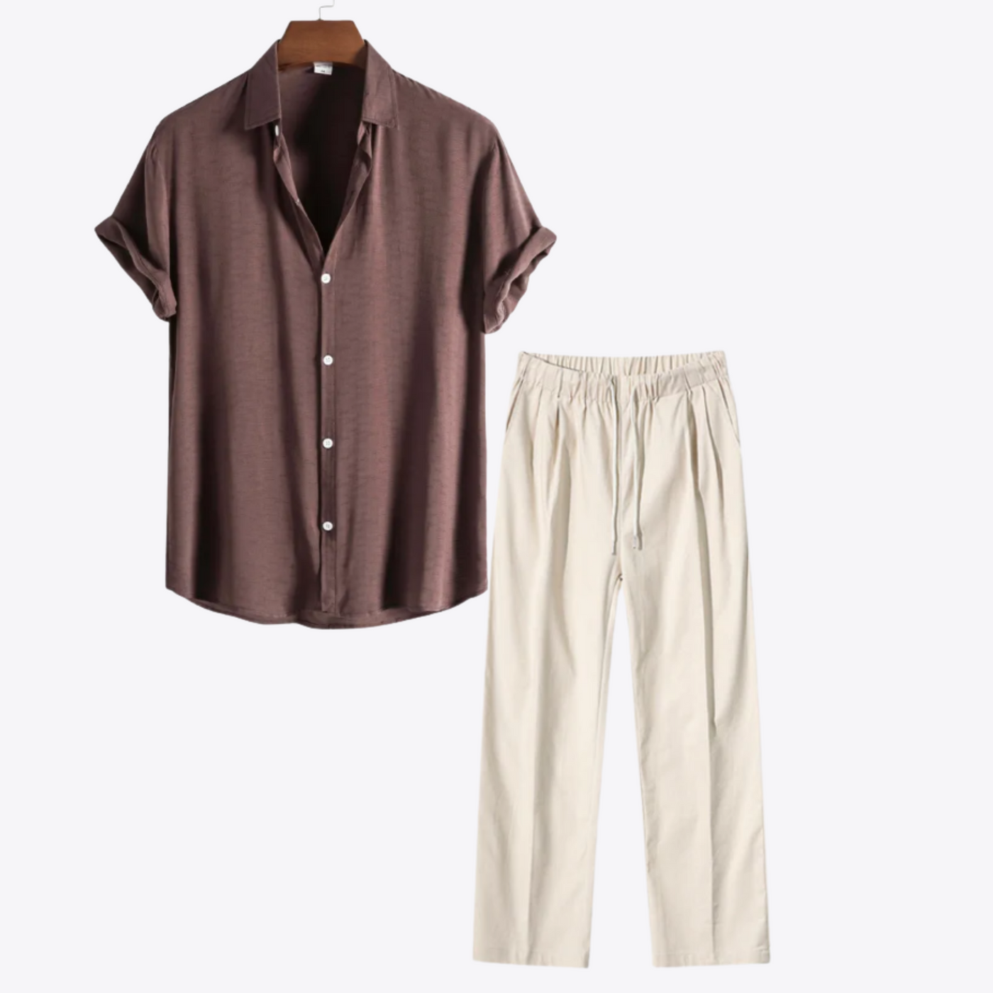 Esandro Vale™ – Men's Linen Two Piece Set – Breathable Fabric – Light Beige 1