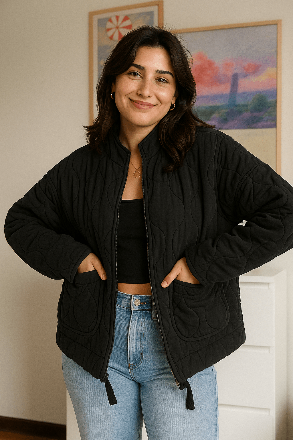 Eva – Quilted Jacket – Stand-Up Collar – Black 0