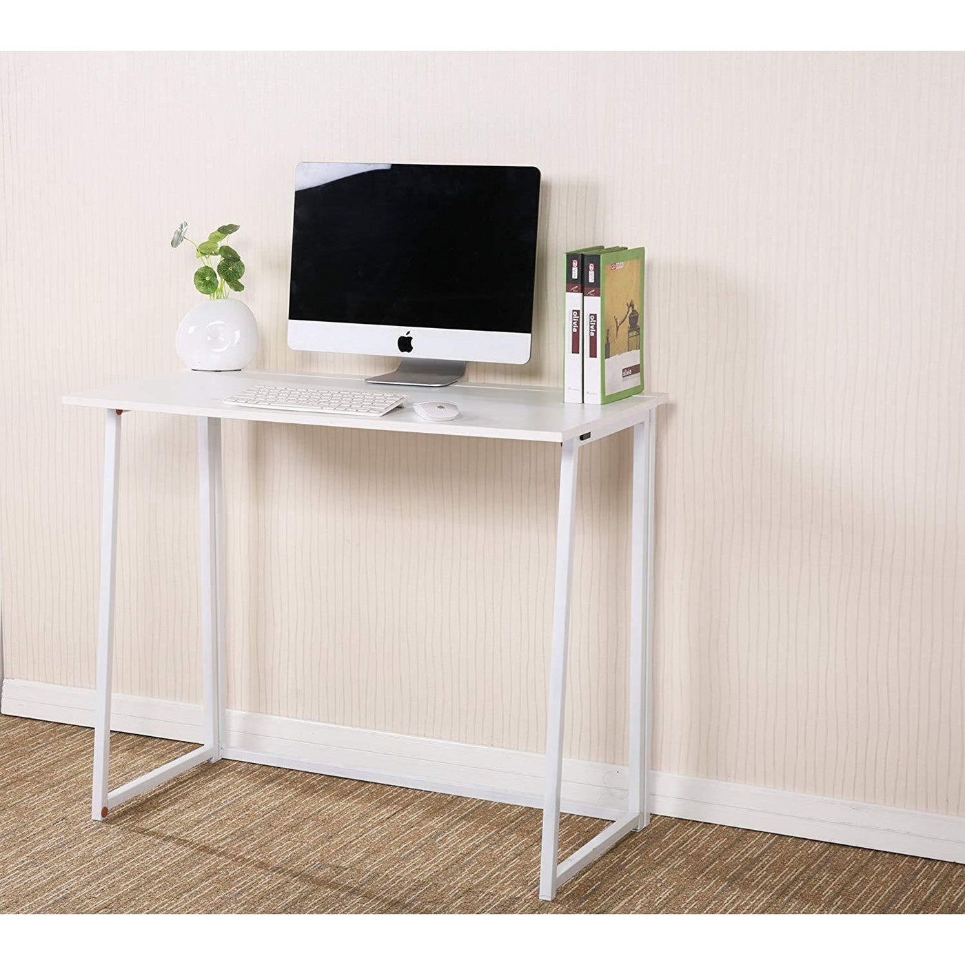 Folding Desk – Compact Design – MDF with Steel Legs – White – 80 x 45 cm 2