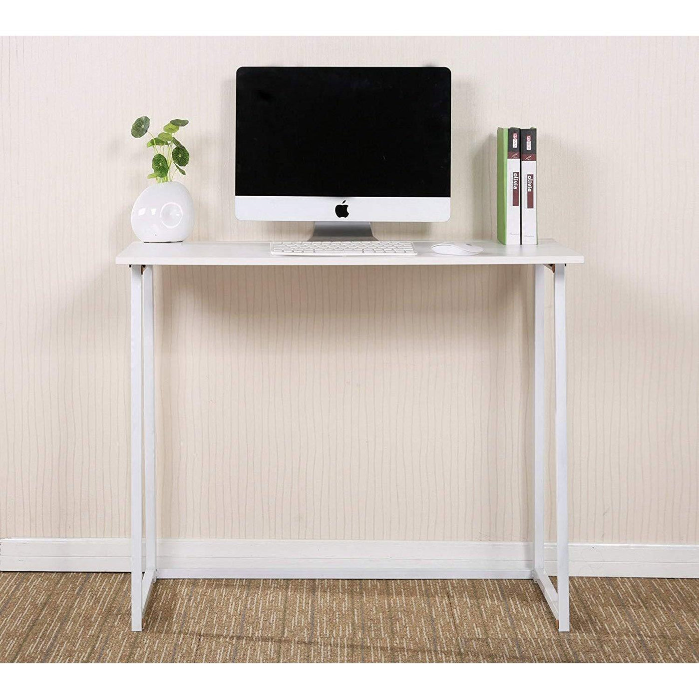 Folding Desk – Compact Design – MDF with Steel Legs – White – 80 x 45 cm 3