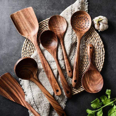 Handmade Wooden Cooking Utensils Set – Eco-Friendly Teak – Natural Finish – 7 Pieces – Kitchen Essentials 2